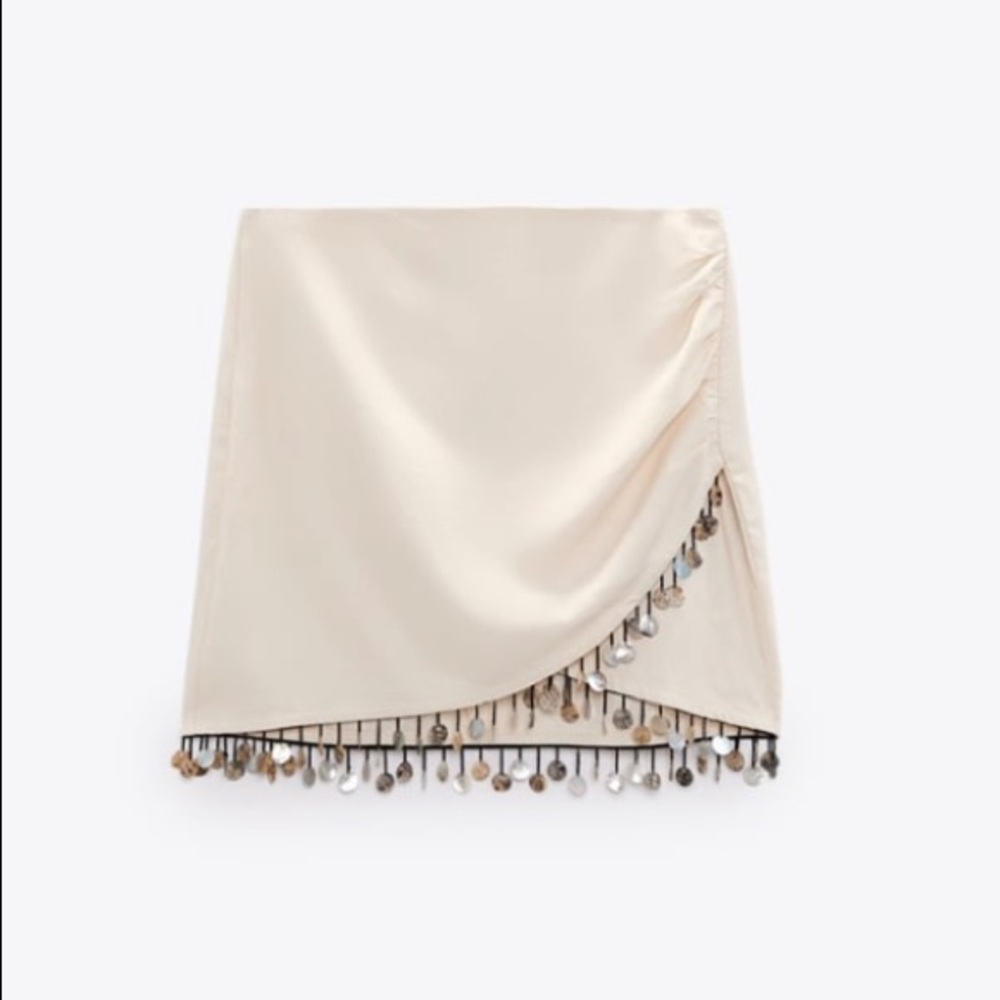 Zara Beaded linen blend mini skirt